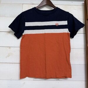 Chaps Shirt Boys Size S 8 Color Block T-Shirt Navy Blue‎ Orange Short Sleeve